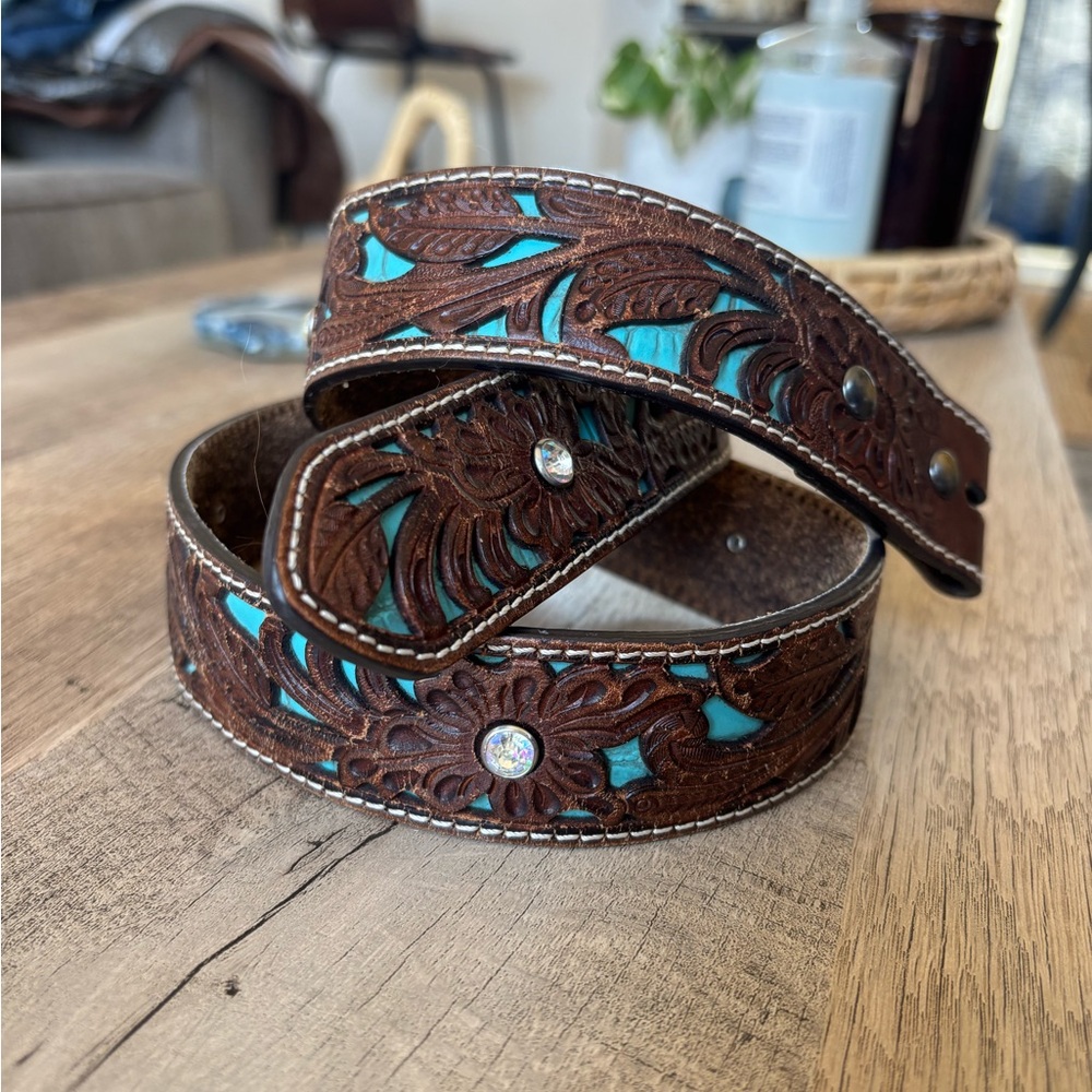 Ariat Brown and Turquoise Leather Belt